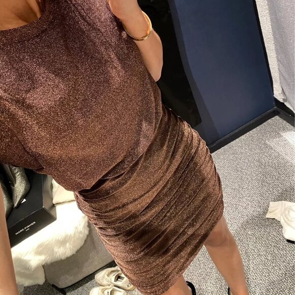 EVEREVE Ashlyn Sparkle Cocktail Dress in Bronze Ruched Metallic size XS Party - Picture 11 of 11